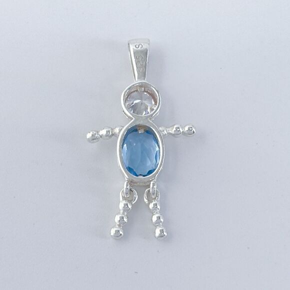 Vintage Sterling Silver 925 Blue Cubic Zirconia Boy Pendant - Picture 4 of 7